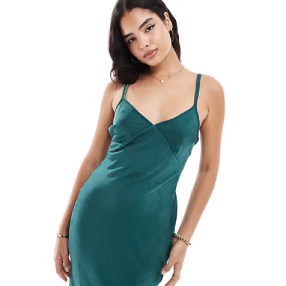 Teal Satin Spaghetti Strap Dress